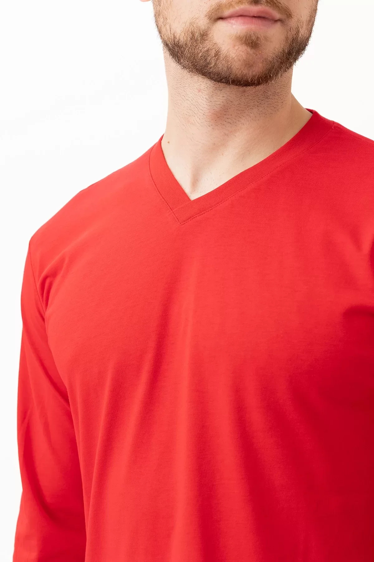 V Yaka Uzun Kollu Penye Tshirt Padus shirt Rahat Kesim Günlük İş Kullanımı İçin